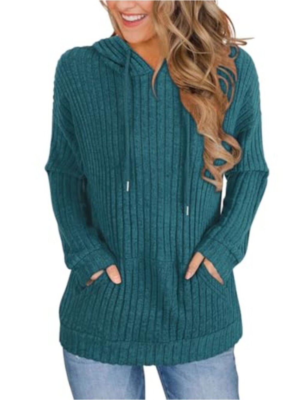 Womens Long Sleeve Drawstring Hoodie Kangaroo Pocket Sweatshirt